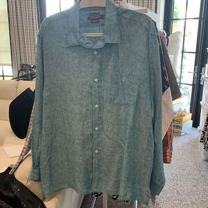 Island Company Men’s Linen Button-Down Shirt — Teal. XL